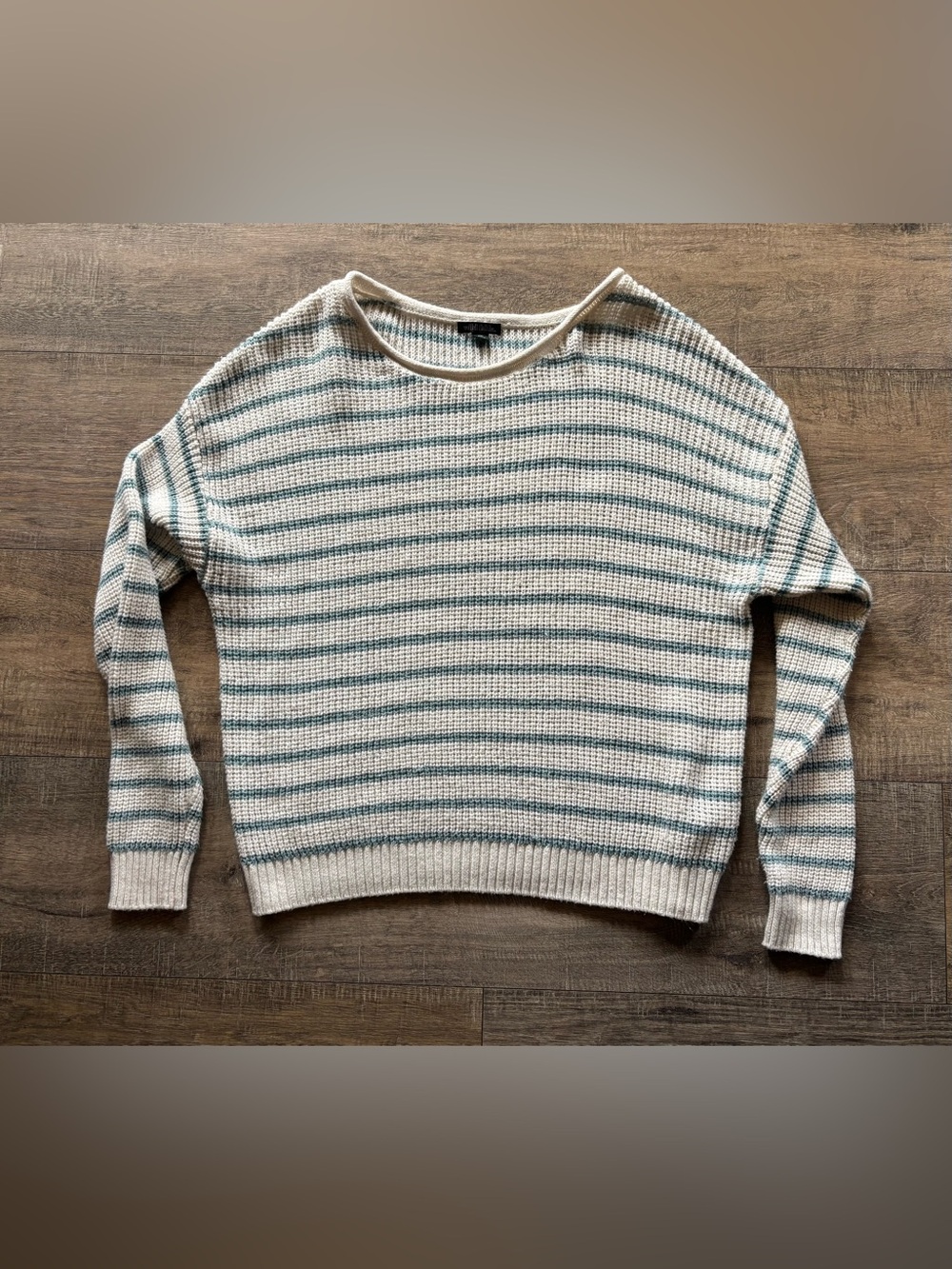 Wild Fable Womens Size XXL Cream Teal Striped Knit Crew Neck Long Sleeve Sweater